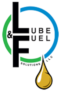 Lube & Fuel Solutions, LLC. logo. Green and blue hollow circle with L & F large on the left-side